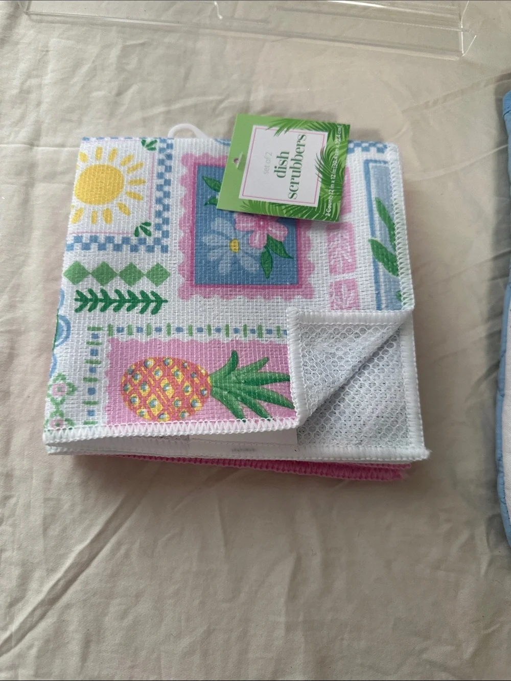 Mainstays Tropical Print Kitchen Towel and Oven Mitt Set - Pink, Green, Blue NWT